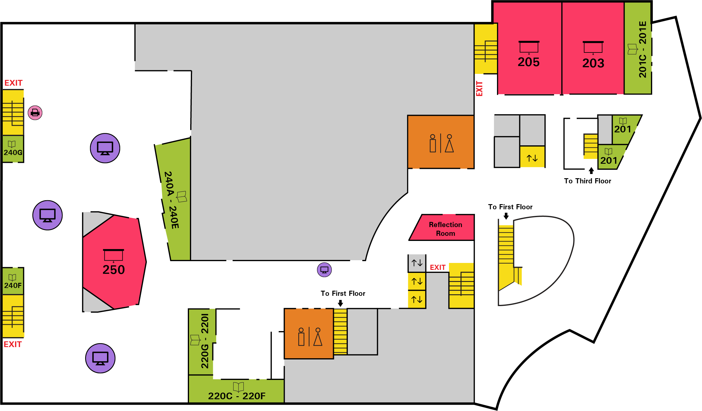 Floor map of the second floor of Cabell Library