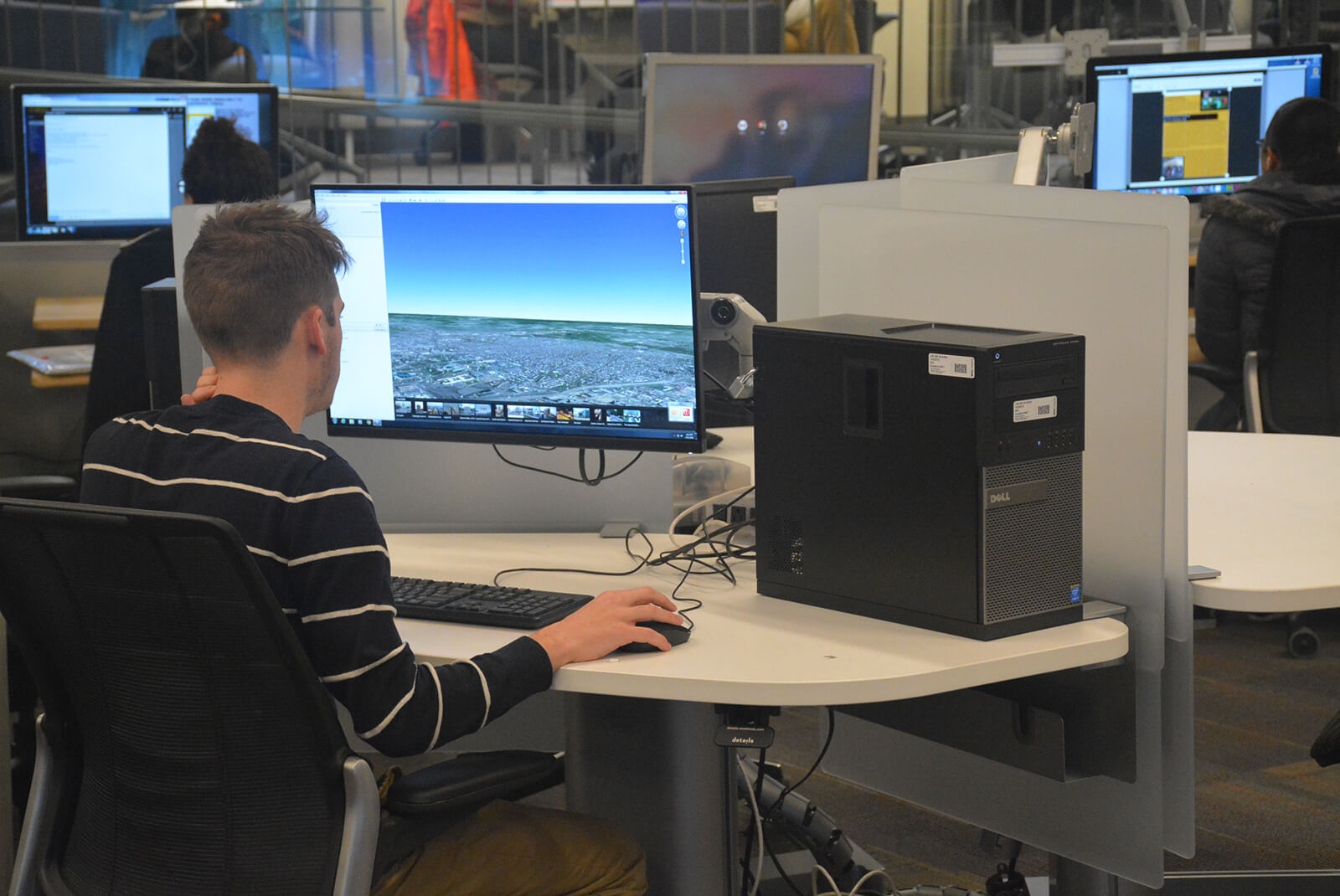 Student at a computer workstation